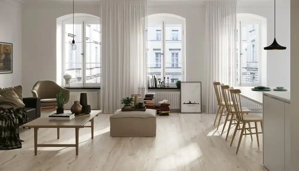 Décor d'un salon avec du parquet clair
